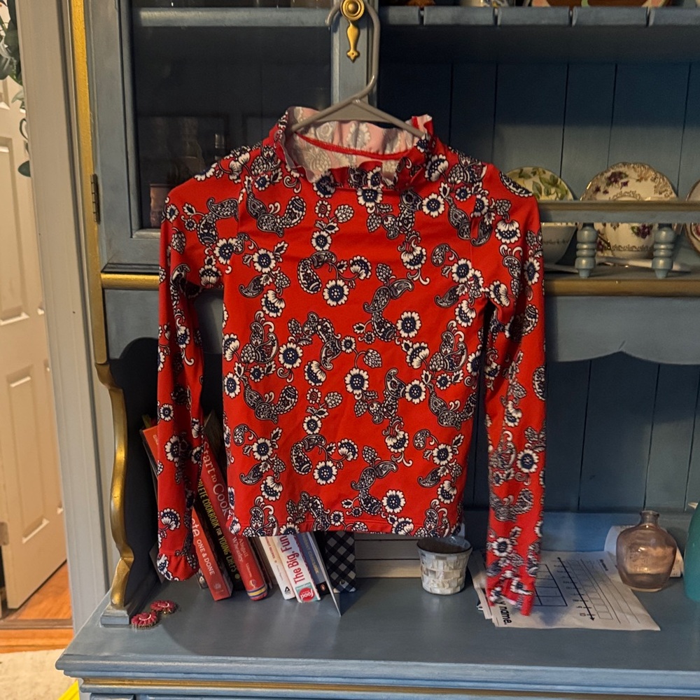 Janie and Jack rash guard  swim shirt size 12 Red Floral Long Sleeve Top